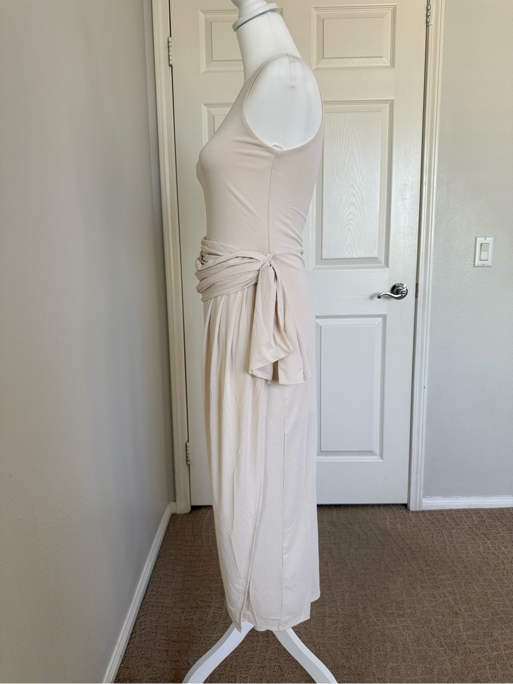 H&M Neutral Beige Sleeveless Maxi Dress with Draped Side Tie - Picture 5 of 7